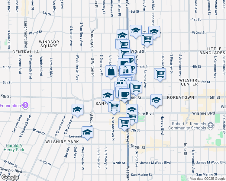 map of restaurants, bars, coffee shops, grocery stores, and more near in Los Angeles