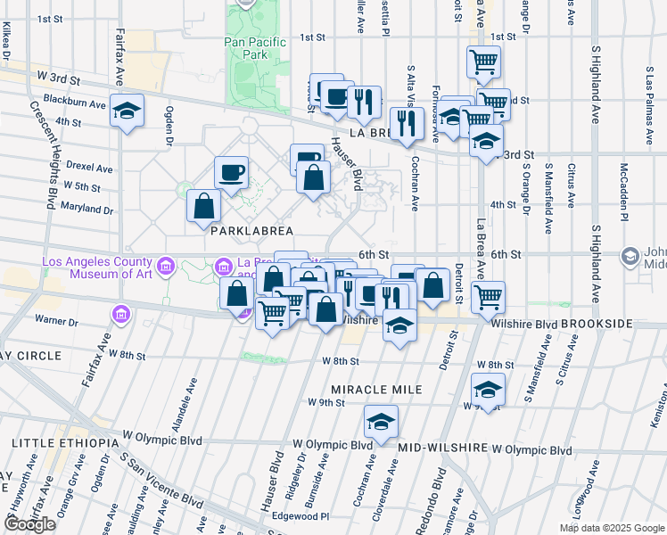 map of restaurants, bars, coffee shops, grocery stores, and more near in Los Angeles