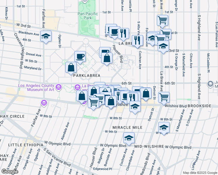 map of restaurants, bars, coffee shops, grocery stores, and more near in Los Angeles