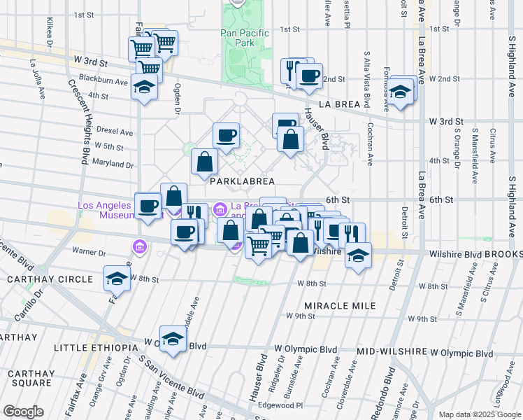 map of restaurants, bars, coffee shops, grocery stores, and more near in Los Angeles