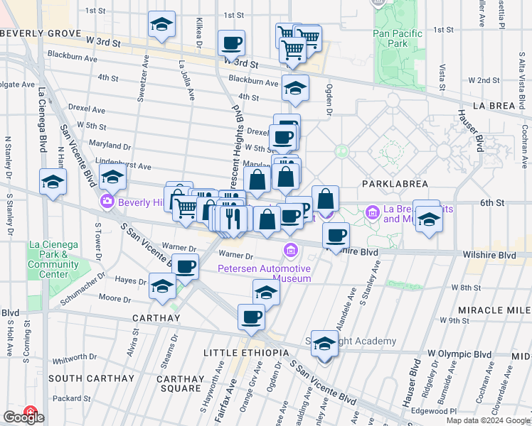 map of restaurants, bars, coffee shops, grocery stores, and more near 6204 West 6th Street in Los Angeles