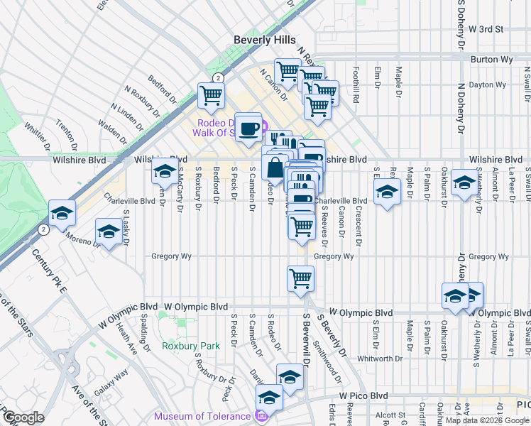 map of restaurants, bars, coffee shops, grocery stores, and more near 208 South Rodeo Drive in Beverly Hills