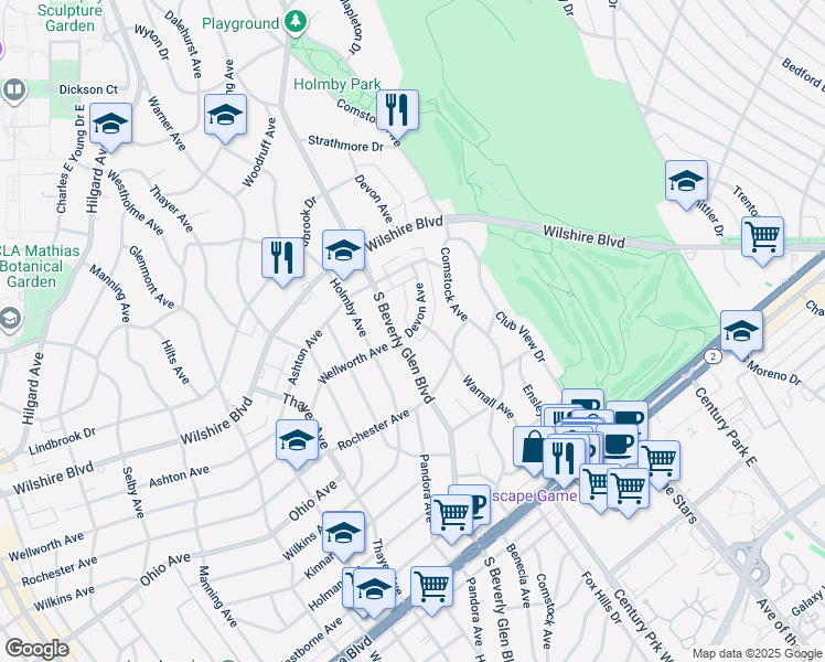 map of restaurants, bars, coffee shops, grocery stores, and more near 1287 Devon Avenue in Los Angeles