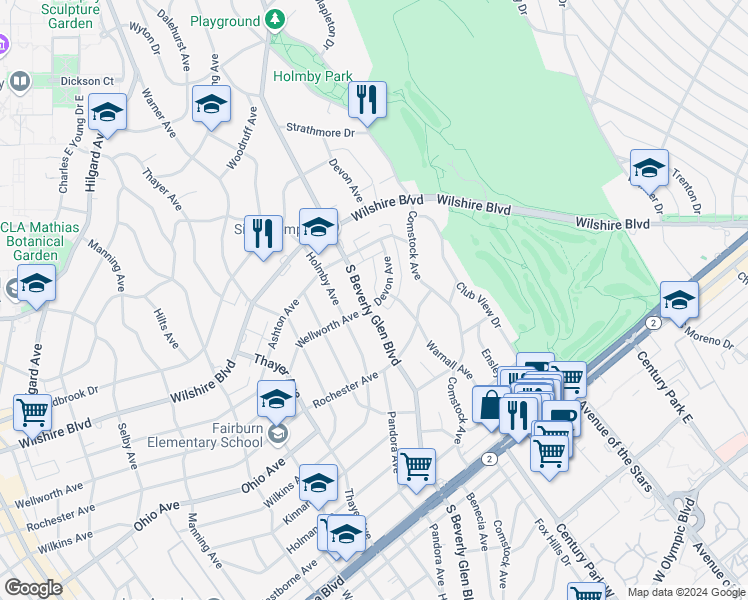 map of restaurants, bars, coffee shops, grocery stores, and more near 1287 Devon Avenue in Los Angeles