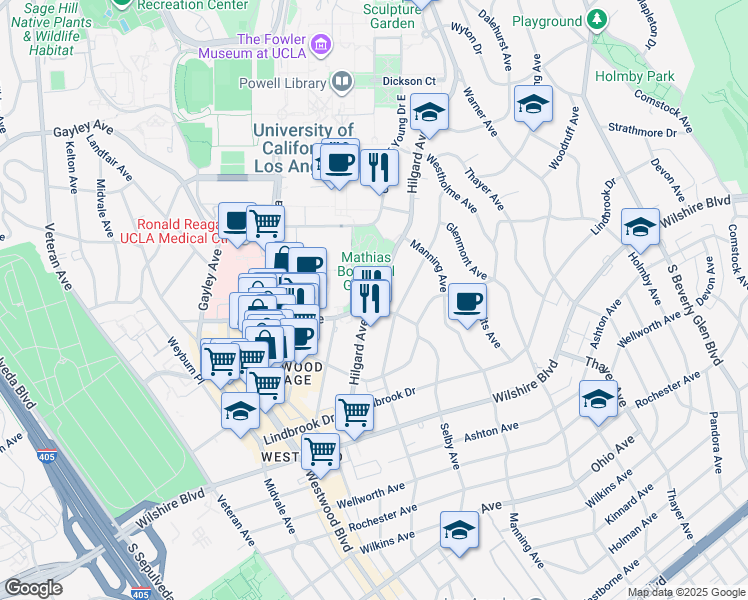 map of restaurants, bars, coffee shops, grocery stores, and more near 870 Hilgard Avenue in Los Angeles
