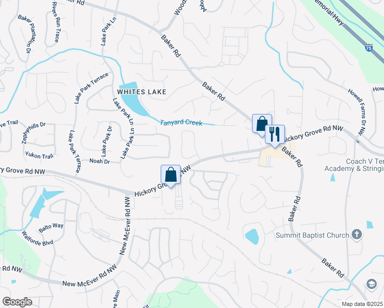 map of restaurants, bars, coffee shops, grocery stores, and more near 4591 Grenadine Circle in Acworth