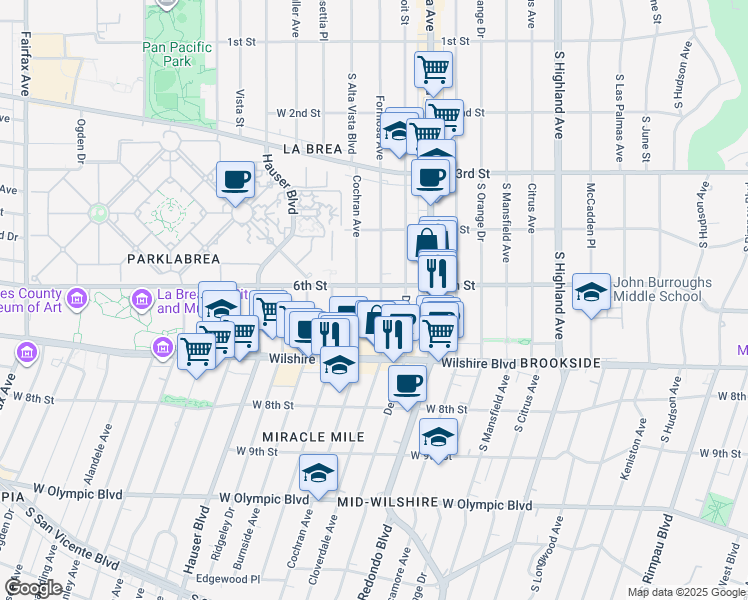 map of restaurants, bars, coffee shops, grocery stores, and more near 5525 West 6th Street in Los Angeles