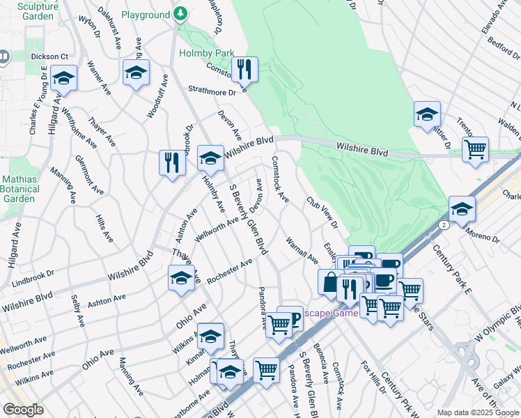 map of restaurants, bars, coffee shops, grocery stores, and more near 1309 Warnall Avenue in Los Angeles