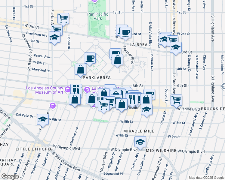 map of restaurants, bars, coffee shops, grocery stores, and more near in Los Angeles