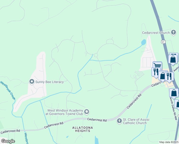 map of restaurants, bars, coffee shops, grocery stores, and more near 19 Troup Court in Acworth