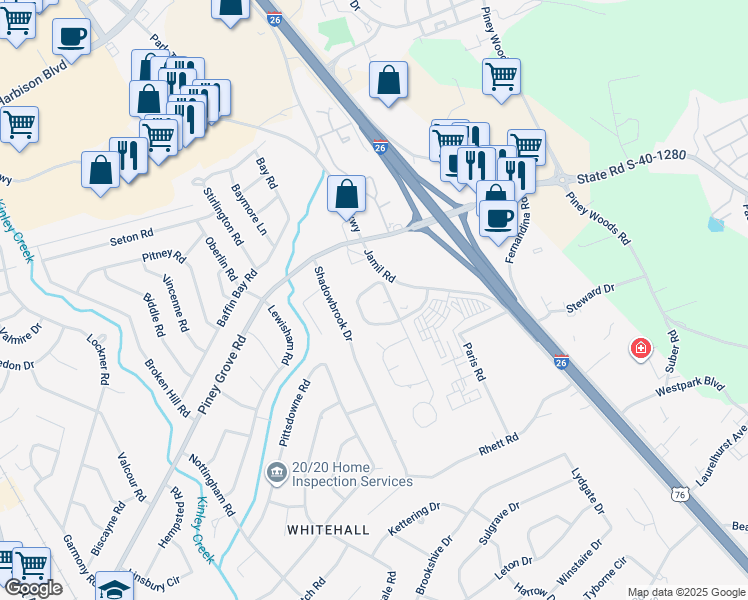 map of restaurants, bars, coffee shops, grocery stores, and more near 106 Ascot Court in Columbia
