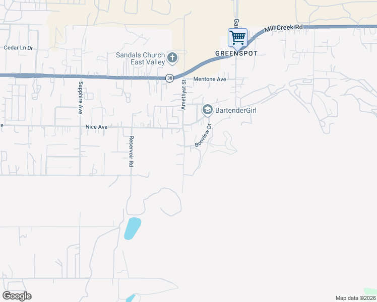 map of restaurants, bars, coffee shops, grocery stores, and more near 2327 Bonview Drive in Mentone