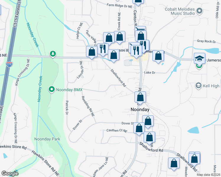 map of restaurants, bars, coffee shops, grocery stores, and more near 850 Gettysburg Trail in Kennesaw