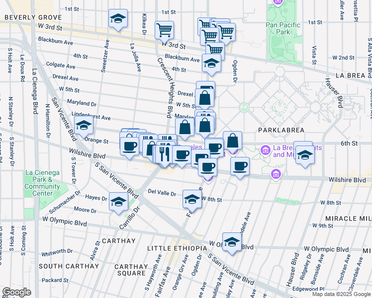 map of restaurants, bars, coffee shops, grocery stores, and more near 6204 West 6th Street in Los Angeles