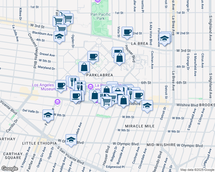 map of restaurants, bars, coffee shops, grocery stores, and more near in Los Angeles