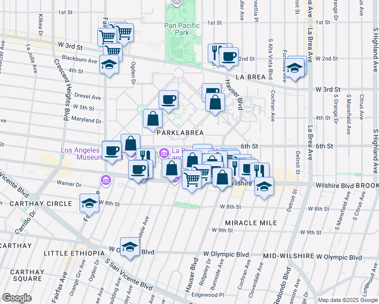map of restaurants, bars, coffee shops, grocery stores, and more near in Los Angeles