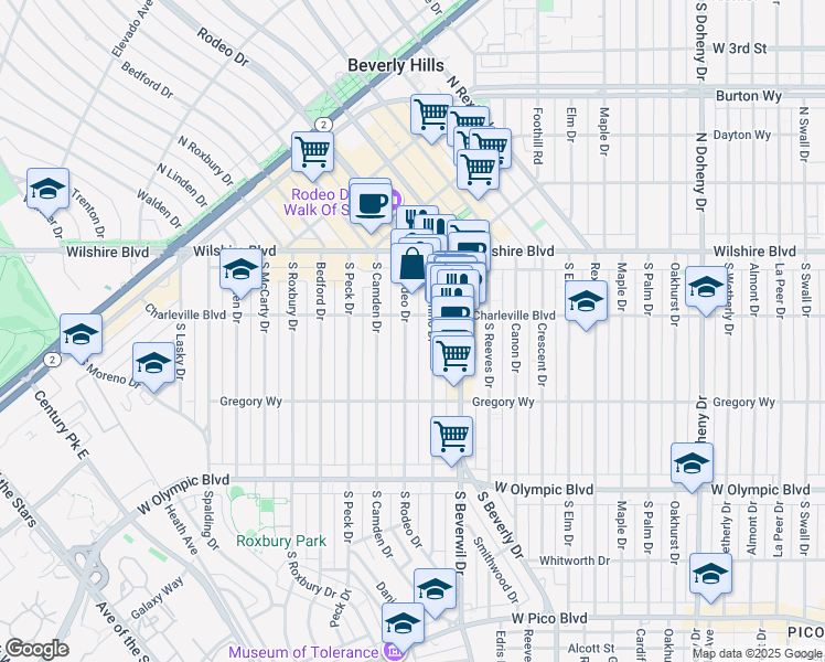 map of restaurants, bars, coffee shops, grocery stores, and more near 208 South Rodeo Drive in Beverly Hills