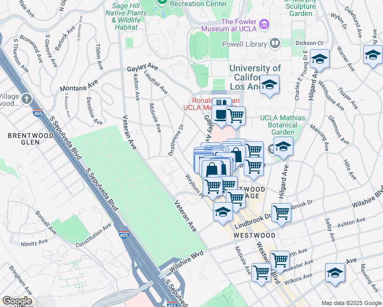 map of restaurants, bars, coffee shops, grocery stores, and more near 10974 Roebling Avenue in Los Angeles