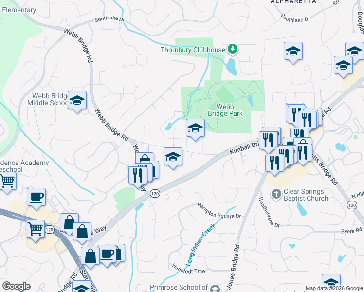 map of restaurants, bars, coffee shops, grocery stores, and more near 4783 Lakeway Place in Alpharetta