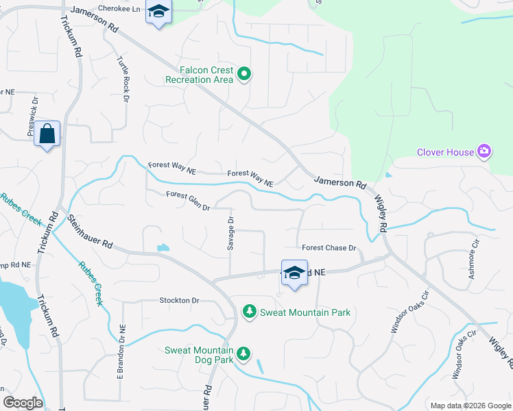 map of restaurants, bars, coffee shops, grocery stores, and more near 2974 Forest Chase Terrace Northeast in Marietta