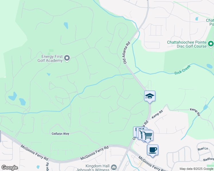map of restaurants, bars, coffee shops, grocery stores, and more near 8355 Royal Troon Drive in Duluth
