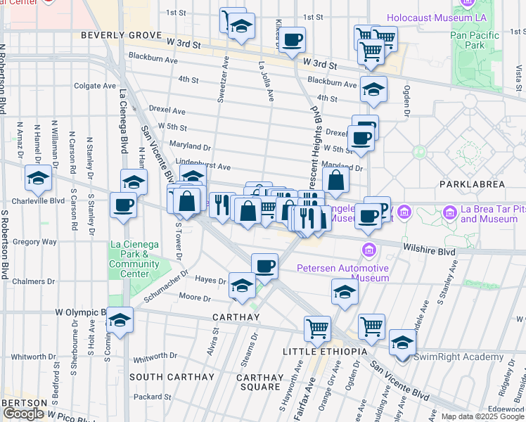 map of restaurants, bars, coffee shops, grocery stores, and more near 650 South La Jolla Avenue in Los Angeles