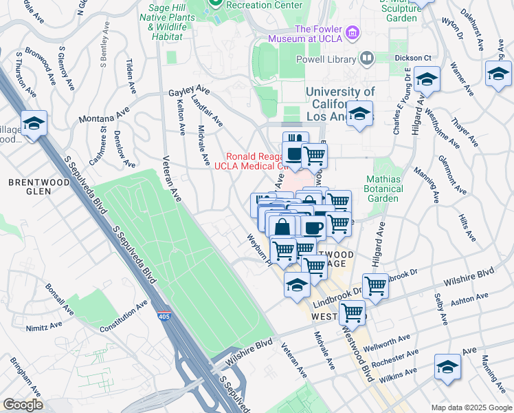 map of restaurants, bars, coffee shops, grocery stores, and more near 10982 Roebling Avenue in Los Angeles