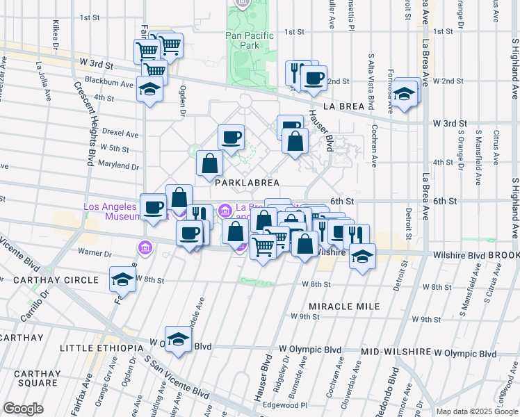 map of restaurants, bars, coffee shops, grocery stores, and more near in Los Angeles