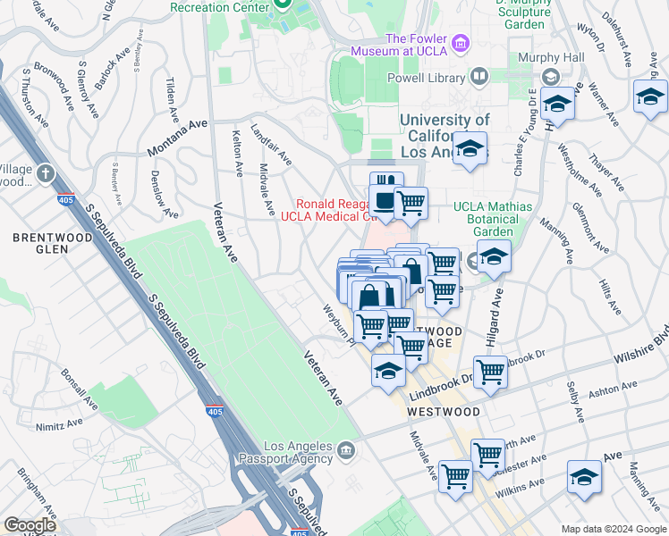 map of restaurants, bars, coffee shops, grocery stores, and more near 10982 Roebling Avenue in Los Angeles