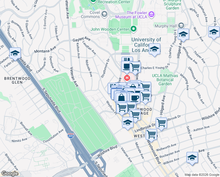 map of restaurants, bars, coffee shops, grocery stores, and more near 10982 Roebling Avenue in Los Angeles