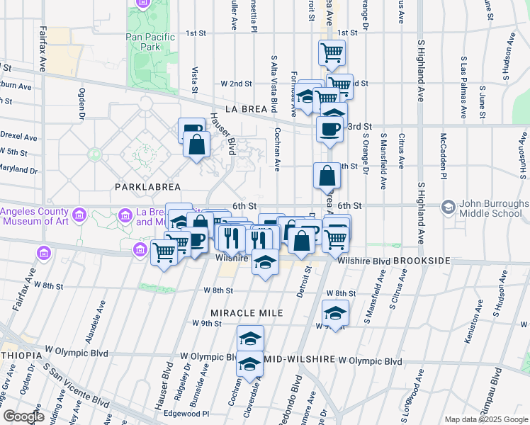 map of restaurants, bars, coffee shops, grocery stores, and more near 5566 West 6th Street in Los Angeles