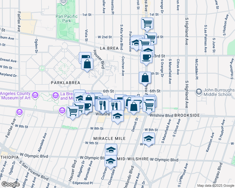 map of restaurants, bars, coffee shops, grocery stores, and more near 5566 West 6th Street in Los Angeles