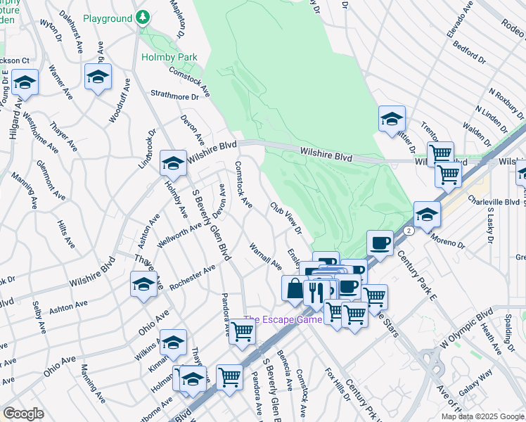 map of restaurants, bars, coffee shops, grocery stores, and more near 1359 Club View Drive in Los Angeles