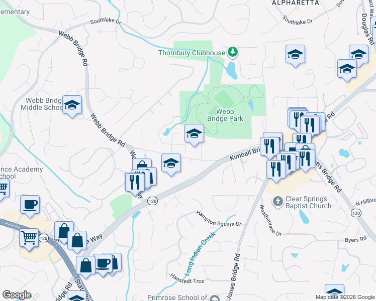 map of restaurants, bars, coffee shops, grocery stores, and more near 4778 Lakeway Pl in Alpharetta