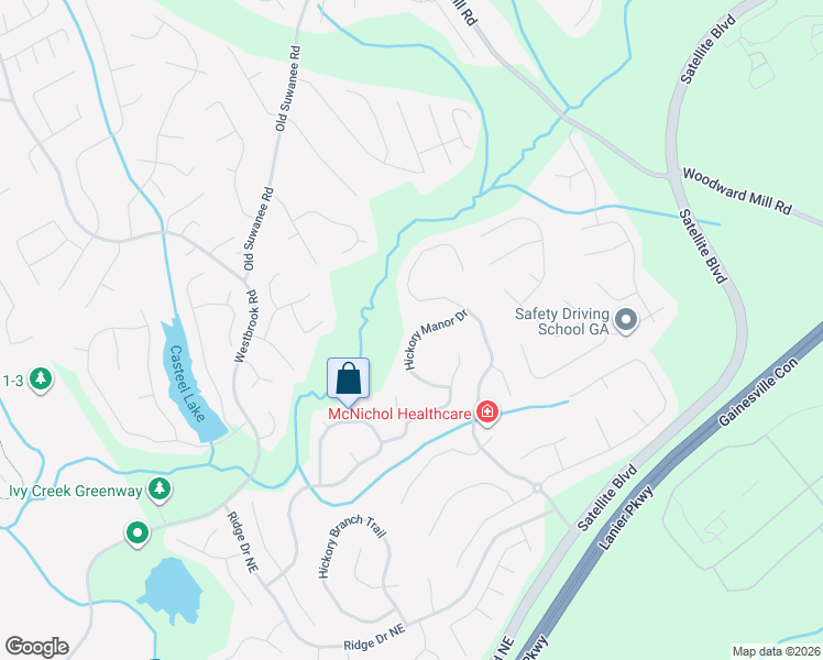 map of restaurants, bars, coffee shops, grocery stores, and more near 3828 Hickory Manor Drive in Suwanee