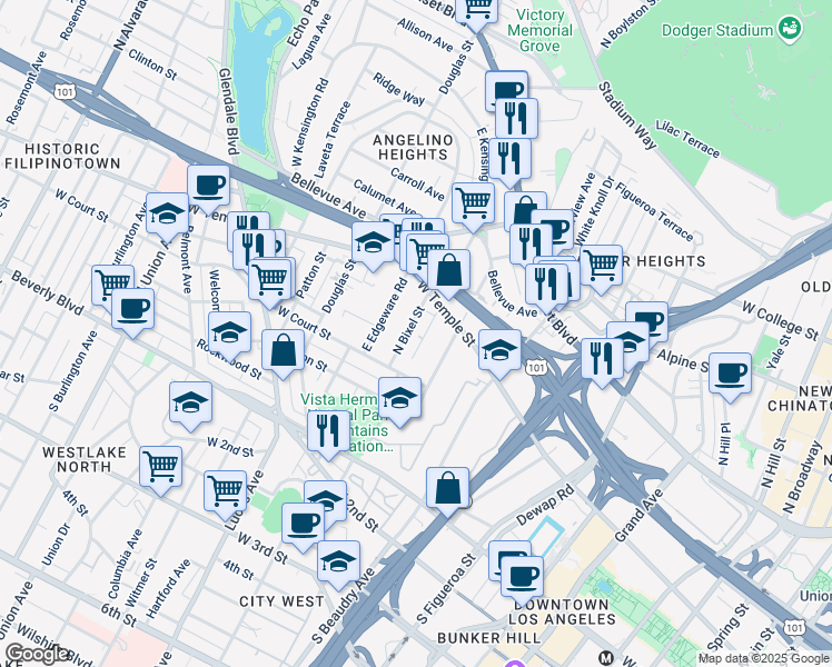 map of restaurants, bars, coffee shops, grocery stores, and more near 429 1/2 Firmin Street in Los Angeles