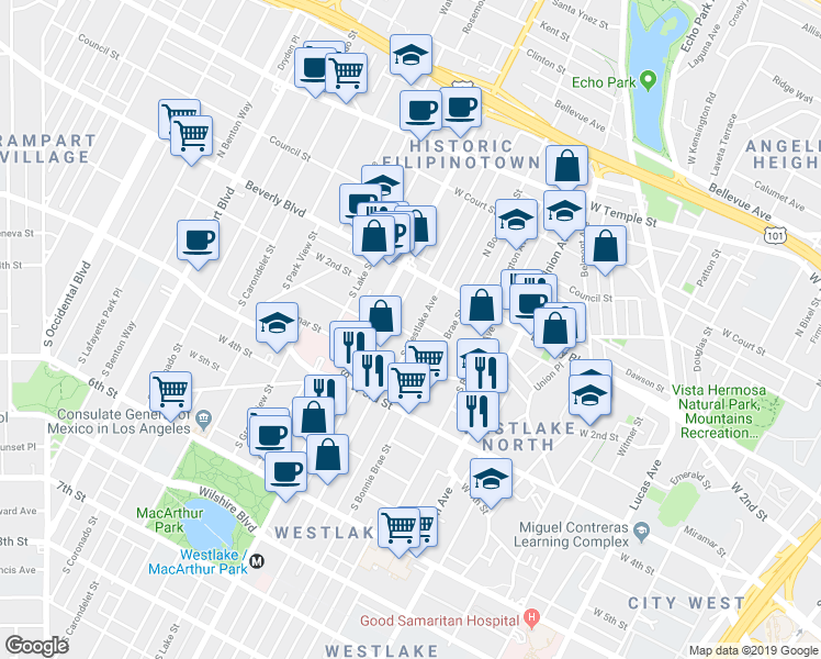 map of restaurants, bars, coffee shops, grocery stores, and more near 152 South Mountain View Avenue in Los Angeles