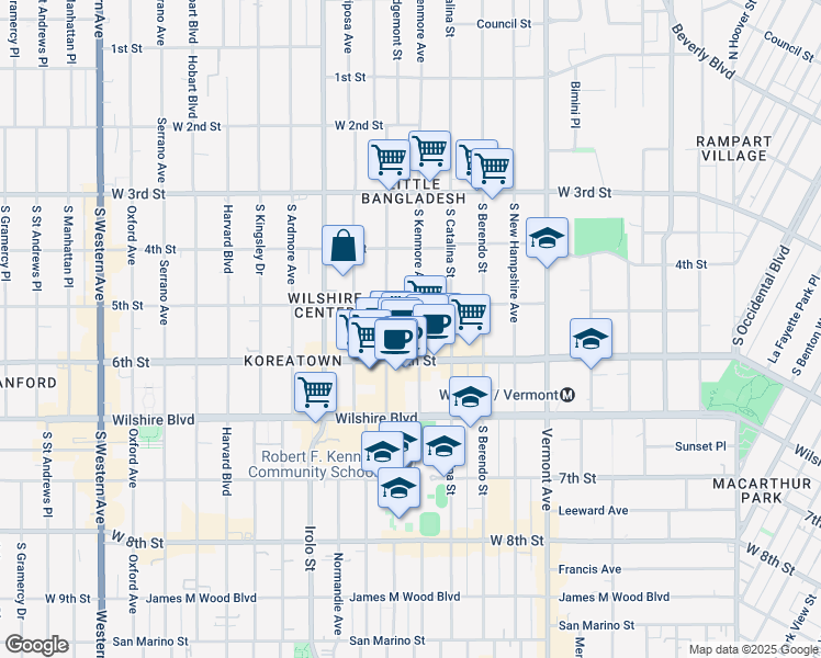 map of restaurants, bars, coffee shops, grocery stores, and more near 510 South Alexandria Avenue in Los Angeles