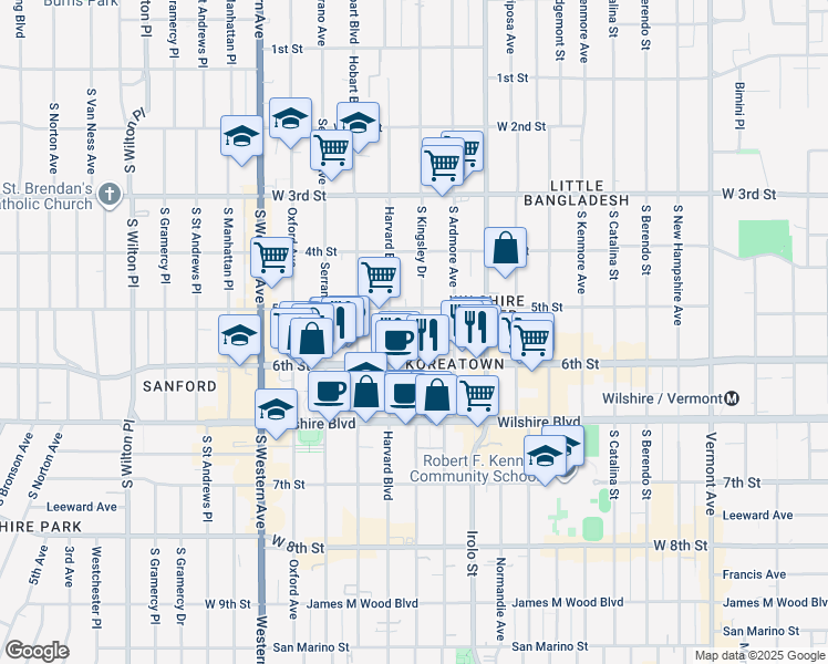 map of restaurants, bars, coffee shops, grocery stores, and more near 3920 5th Street in Los Angeles