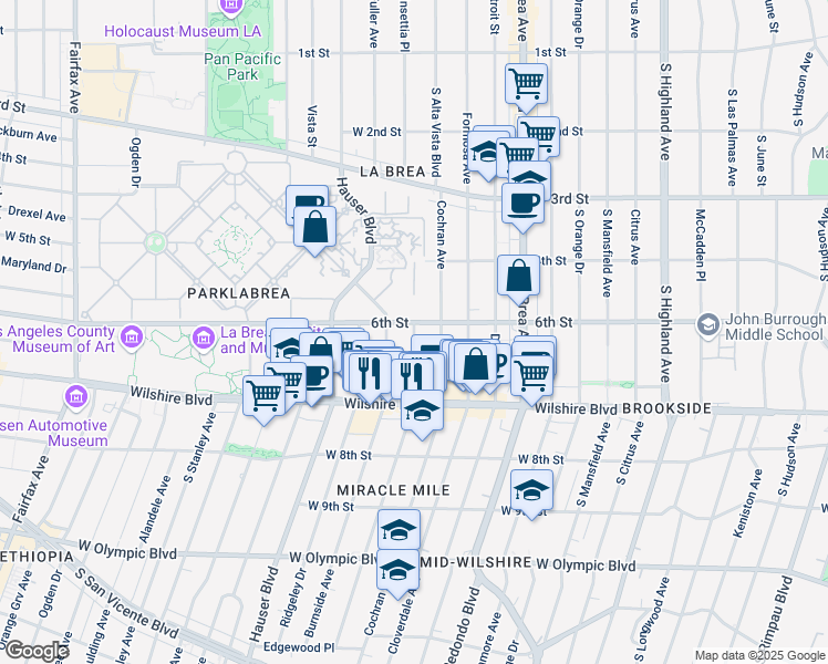 map of restaurants, bars, coffee shops, grocery stores, and more near 5566 West 6th Street in Los Angeles