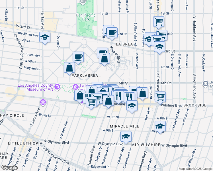 map of restaurants, bars, coffee shops, grocery stores, and more near in Los Angeles