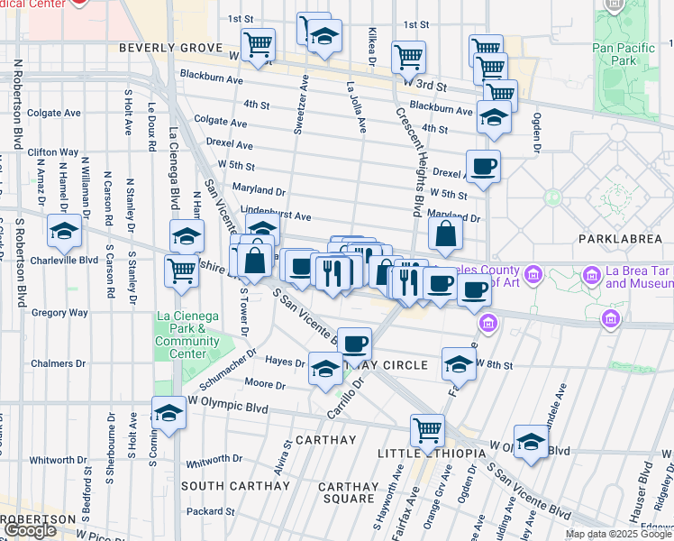 map of restaurants, bars, coffee shops, grocery stores, and more near 622 South La Jolla Avenue in Los Angeles