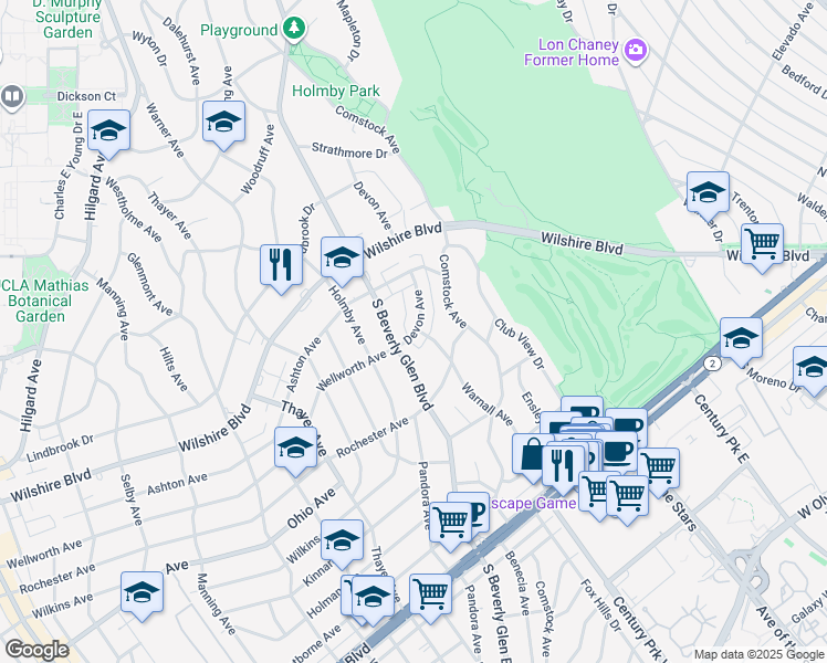 map of restaurants, bars, coffee shops, grocery stores, and more near 1287 Devon Avenue in Los Angeles