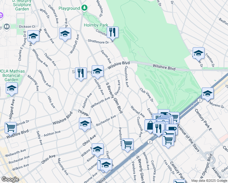 map of restaurants, bars, coffee shops, grocery stores, and more near 1287 Devon Avenue in Los Angeles
