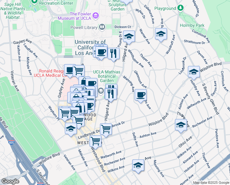 map of restaurants, bars, coffee shops, grocery stores, and more near 856 Hilgard Avenue in Los Angeles