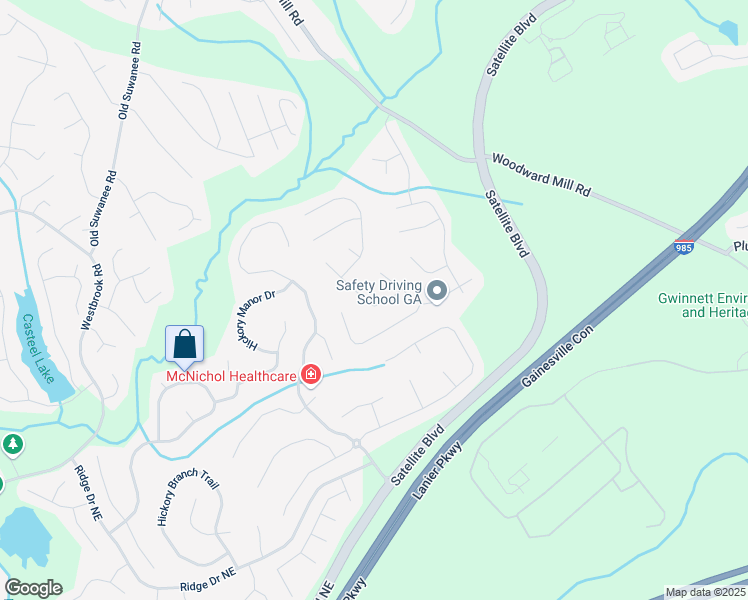 map of restaurants, bars, coffee shops, grocery stores, and more near 838 Roxholly Lane Northeast in Buford