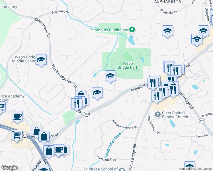 map of restaurants, bars, coffee shops, grocery stores, and more near 4778 Lakeway Place in Alpharetta