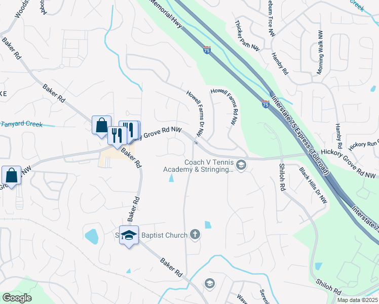 map of restaurants, bars, coffee shops, grocery stores, and more near 2473 Insdale Trce Northwest in Acworth