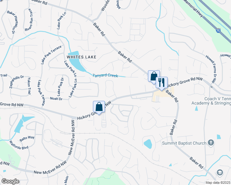 map of restaurants, bars, coffee shops, grocery stores, and more near 4516 Grenadine Circle in Acworth