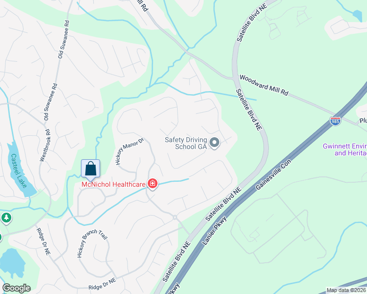 map of restaurants, bars, coffee shops, grocery stores, and more near 808 Roxholly Lane Northeast in Buford
